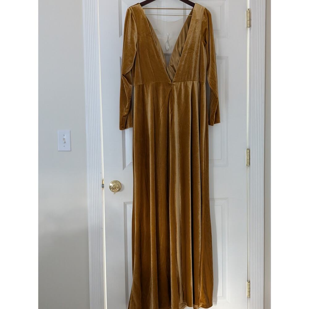 Jenny Yoo Ryland Velvet Gown in Marigold - Long Sleeve Maxi Dress - Size 18 - Picture 3 of 11